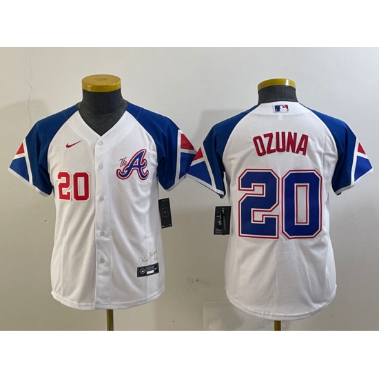 Youth Atlanta Braves #20 Marcell Ozuna Number White 2023 City Connect Cool Base Stitched Jerseys - Ujersey