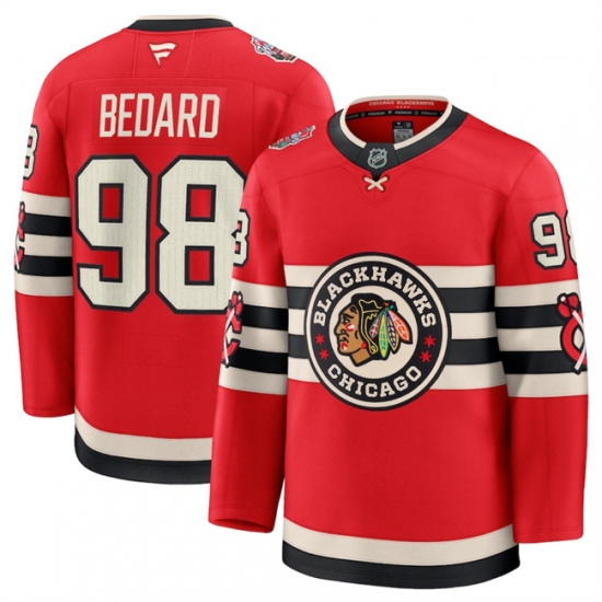 Men's Chicago Blackhawks #98 Connor Bedard Red 2024-25 Winter Classic Stitched Hockey Jersey - Ujersey