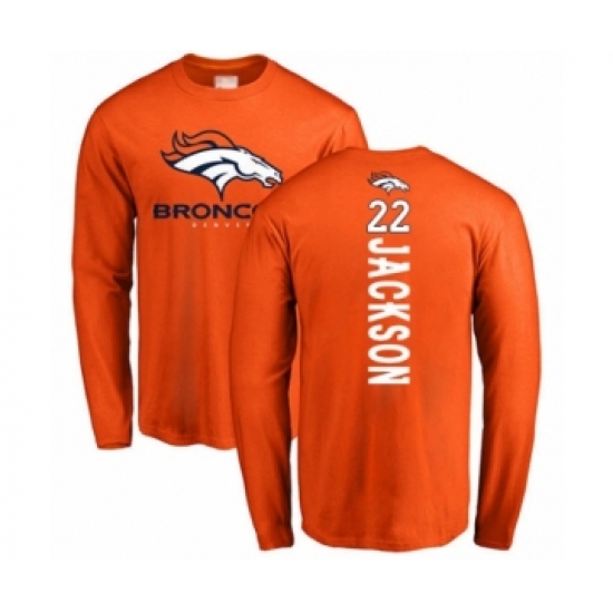 Football Denver Broncos #22 Kareem Jackson Orange Backer Long Sleeve T-Shirt - Ujersey NHL