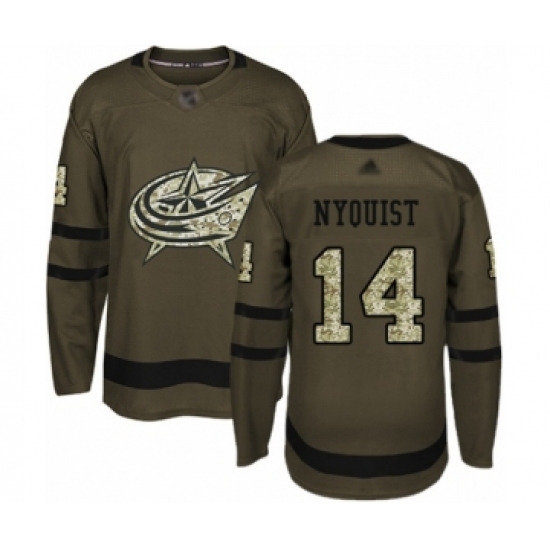Men's Columbus Blue Jackets #14 Gustav Nyquist Authentic Green Salute to Service Hockey Jersey - Ujersey