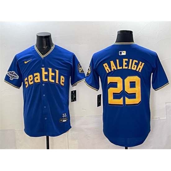 Men's Seattle Mariners #29 Cal Raleigh Royal With 2025 AL West Division Champions City Connect Limited Stitched Baseball Jersey - Ujersey