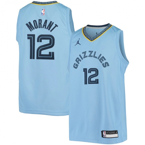 Youth Memphis Grizzlies #12 Ja Morant Jordan Brand Light Blue 2020-21 Swingman Player Jersey - Ujersey