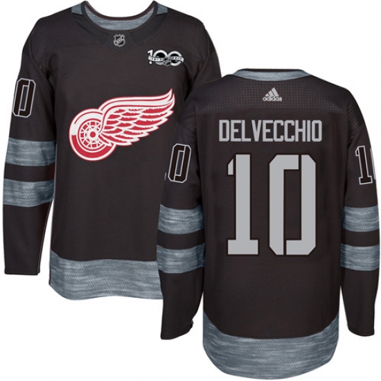 Men's Adidas Detroit Red Wings #10 Alex Delvecchio Authentic Black 1917-2017 100th Anniversary NHL Jersey - Ujersey