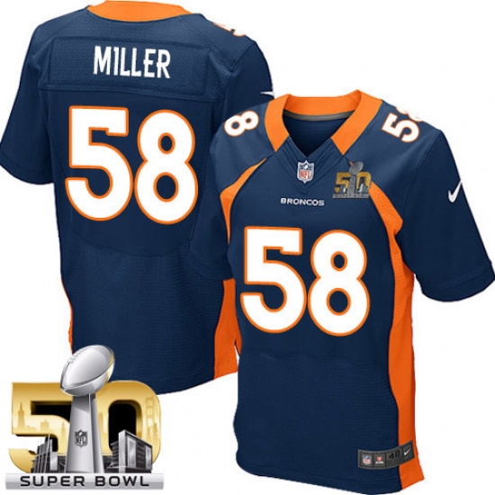 Men's Nike Denver Broncos #58 Von Miller Elite Navy Blue Alternate Super Bowl 50 Bound NFL Jersey - Ujersey