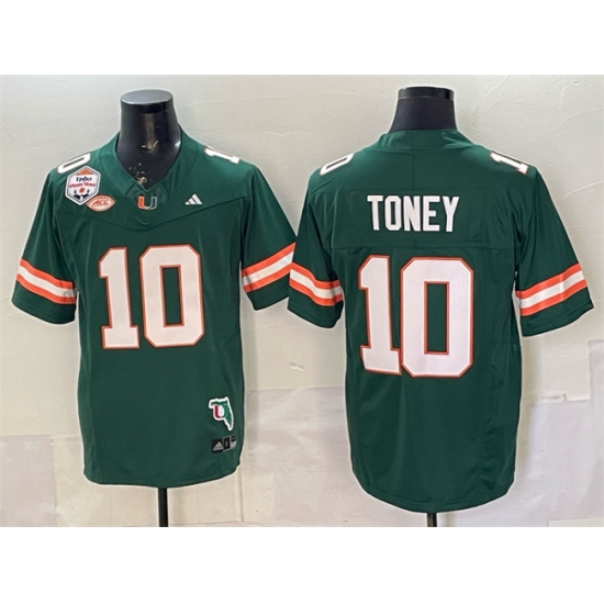 Men's Miami Hurricanes #10 Malachi Toney Green F.U.S.E. The Fiesta Bowl Champions & Florida Patch Stitched Football Jersey - Ujersey