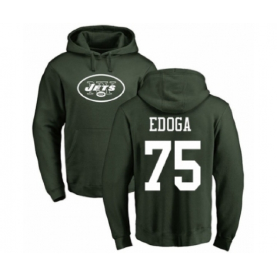 Football New York Jets #75 Chuma Edoga Green Name & Number Logo Pullover Hoodie - Ujersey