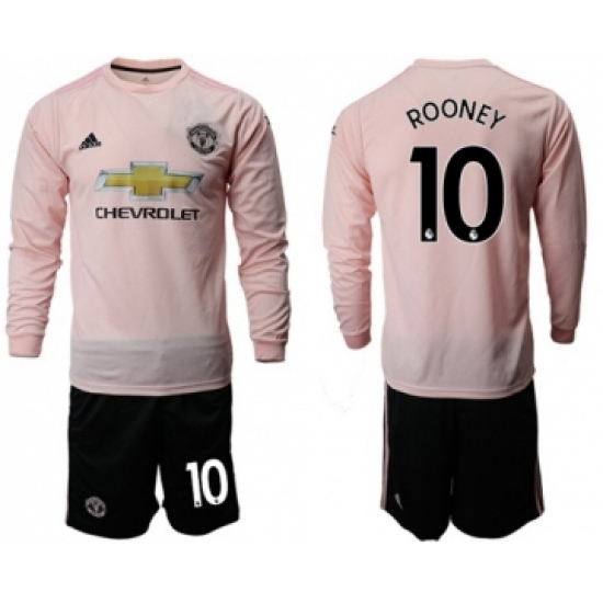 Manchester United #10 Rooney Away Long Sleeves Soccer Club Jersey