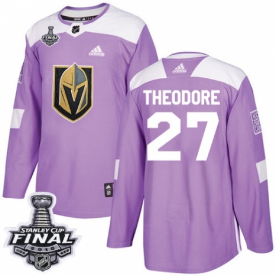 Men's Adidas Vegas Golden Knights #27 Shea Theodore Authentic Purple Fights Cancer Practice 2018 Stanley Cup Final NHL Jersey - Ujersey