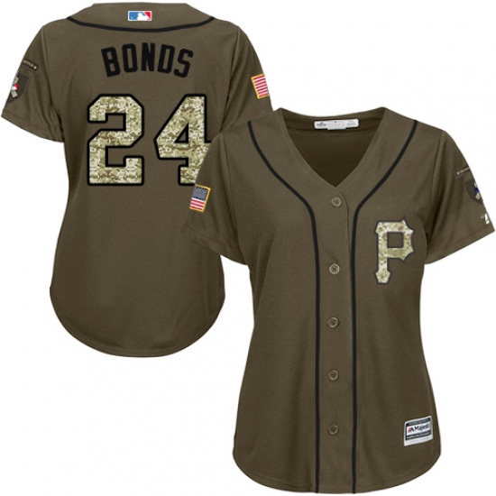 Women's Majestic Pittsburgh Pirates #24 Barry Bonds Authentic Green Salute to Service MLB Jersey - Ujersey