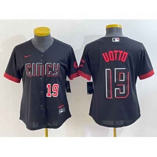 Women's Cincinnati Reds #19 Joey Votto Number Black 2023 City Connect Cool Base Stitched Jersey2 - Ujersey
