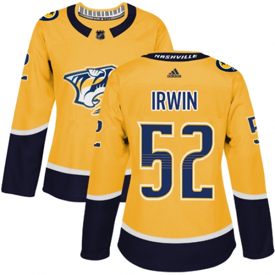 Women's Adidas Nashville Predators #52 Matt Irwin Authentic Gold Home NHL Jersey - Ujersey