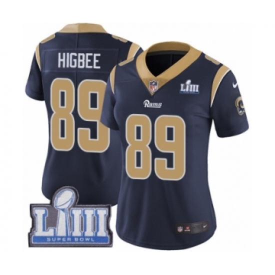 Women's Nike Los Angeles Rams #89 Tyler Higbee Navy Blue Team Color Vapor Untouchable Limited Player Super Bowl LIII Bound NFL Jersey - Ujersey