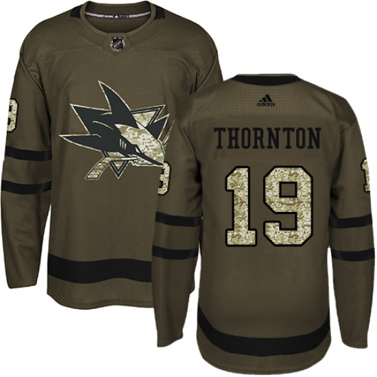 Youth Adidas San Jose Sharks #19 Joe Thornton Premier Green Salute to Service NHL Jersey - Ujersey