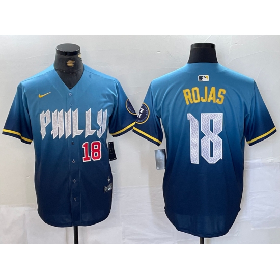 Men's Philadelphia Phillies #18 Johan Rojas Number Blue 2024 City Connect Limited Stitched Jersey - Ujersey