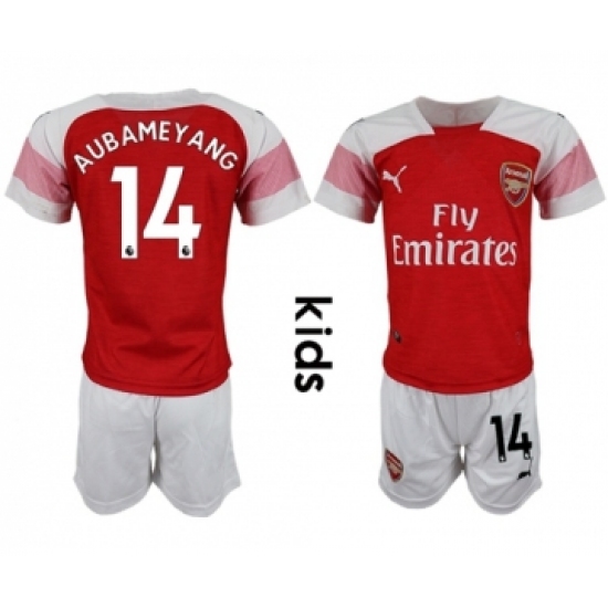Arsenal #14 Aubameyang Home Kid Soccer Club Jersey