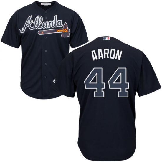 Youth Majestic Atlanta Braves #44 Hank Aaron Authentic Blue Alternate Road Cool Base MLB Jersey - Ujersey