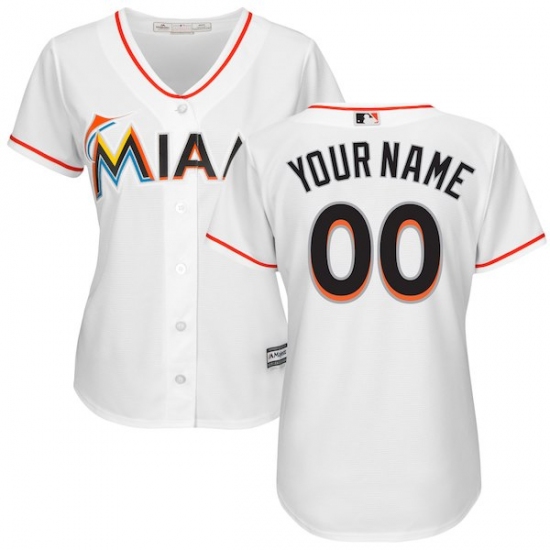 Women's Miami Marlins Majestic White Home Cool Base Custom Jersey - Ujersey