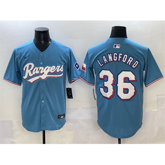 Men's Texas Rangers #36 Wyatt Langford Blue Limited Stitched Baseball Jersey