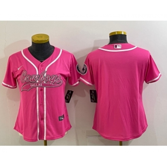 Women's Dallas Cowboys Blank Pink With Patch Cool Base Stitched Baseball Jersey - Ujersey