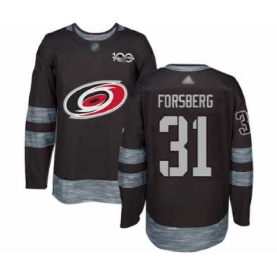 Men's Carolina Hurricanes #31 Anton Forsberg Authentic Black 1917-2017 100th Anniversary Hockey Jersey - Ujersey