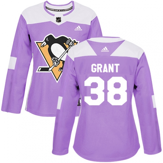 Women's Adidas Pittsburgh Penguins #38 Derek Grant Authentic Purple Fights Cancer Practice NHL Jersey - Ujersey