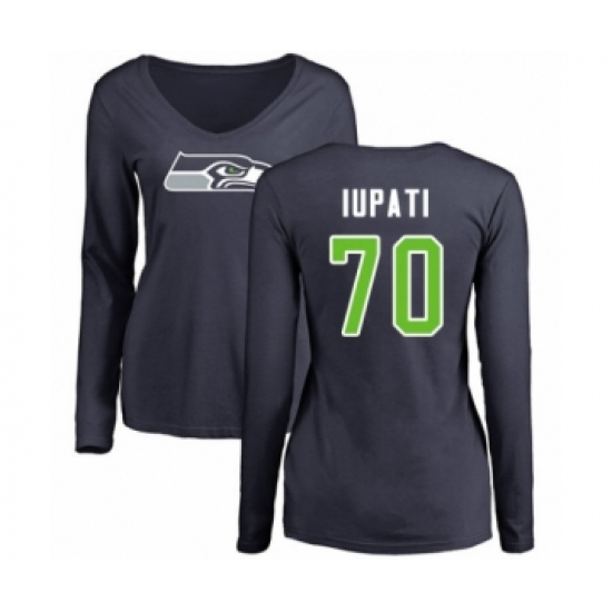 Football Women's Seattle Seahawks #70 Mike Iupati Navy Blue Name & Number Logo Long Sleeve T-Shirt - Ujersey