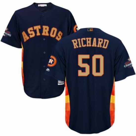 Men's Majestic Houston Astros #50 J.R. Richard Replica Navy Blue Alternate 2018 Gold Program Cool Base MLB Jersey - Ujersey