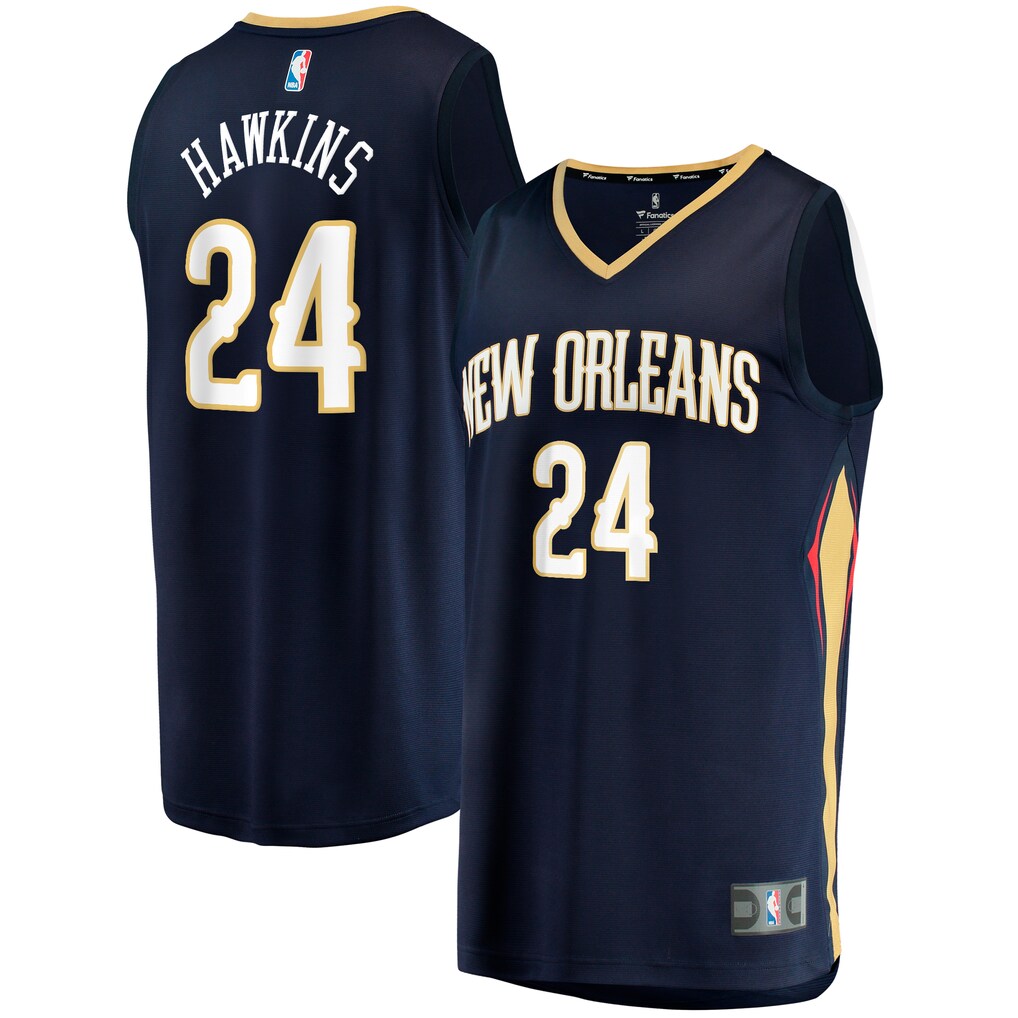 Men's New Orleans Pelicans Jordan Hawkins Fanatics Navy Fast Break Replica Jersey - Icon Edition - SUjersey01