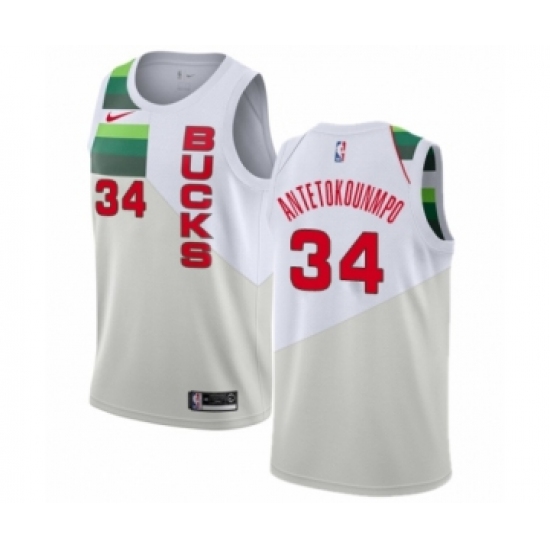 Men's Nike Milwaukee Bucks #34 Giannis Antetokounmpo White Swingman Jersey - Earned Edition - Ujersey