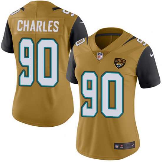 Women's Nike Jacksonville Jaguars #90 Stefan Charles Limited Gold Rush Vapor Untouchable NFL Jersey - Ujersey