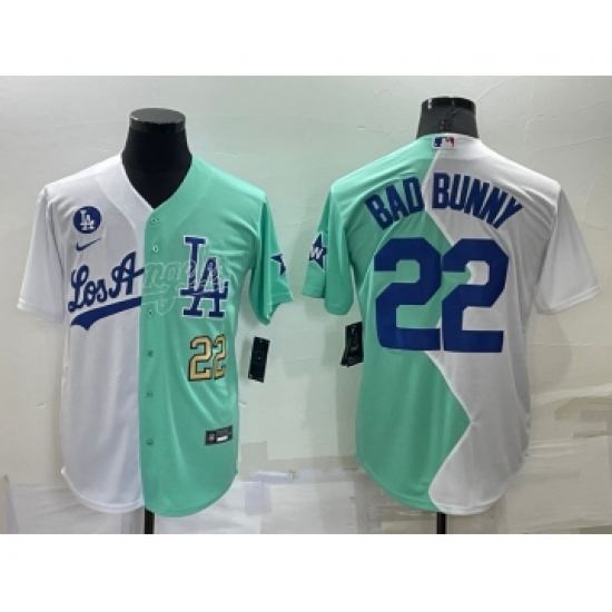 Men's Los Angeles Dodgers #22 Bad Bunny White Green Number 2022 Celebrity Softball Game Cool Base Jerseys - Ujersey