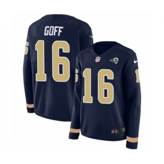 Women's Nike Los Angeles Rams #16 Jared Goff Limited Navy Blue Therma Long Sleeve NFL Jersey - Ujersey