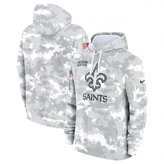 Men's New Orleans Saints 2024 Arctic Camo Salute To Service Club Fleece Pullover Hoodie - Ujersey