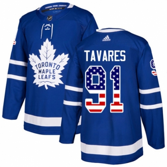 Men's Adidas Toronto Maple Leafs #91 John Tavares Authentic Royal Blue USA Flag Fashion NHL Jersey - Ujersey