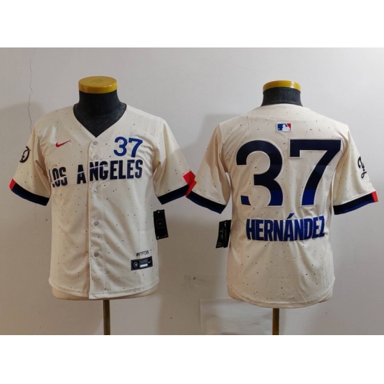 Youth Los Angeles Dodgers #37 Teoscar Hernandez Cream 2024 City Connect Limited Stitched Jersey - Ujersey