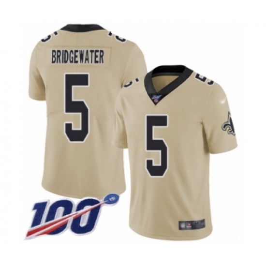Youth New Orleans Saints #5 Teddy Bridgewater Limited Gold Inverted Legend 100th Season Football Jersey - Ujersey