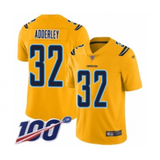 Men's Los Angeles Chargers #32 Nasir Adderley Limited Gold Inverted Legend 100th Season Football Jersey - Ujersey