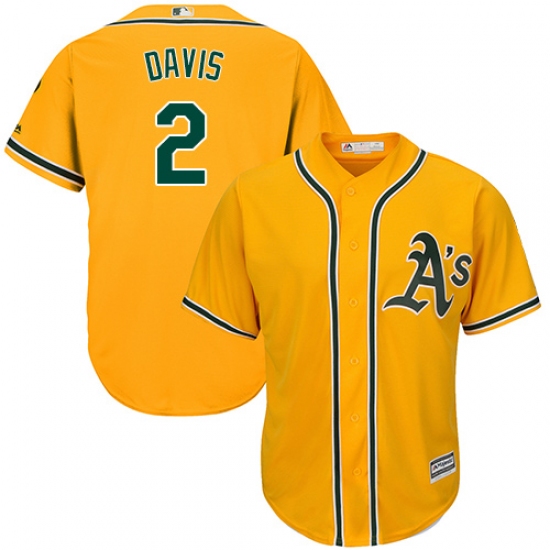 Men's Majestic Oakland Athletics #2 Khris Davis Replica Gold Alternate 2 Cool Base MLB Jersey - Ujersey