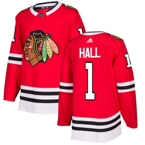 Men's Adidas Chicago Blackhawks #1 Glenn Hall Authentic Red Home NHL Jersey - Ujersey