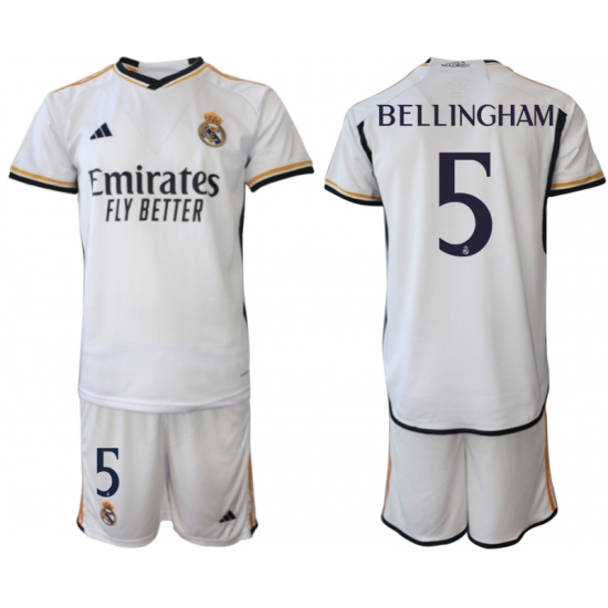 Men's Real Madrid #5 Bellingham 2023-24 White Home Soccer Jersey