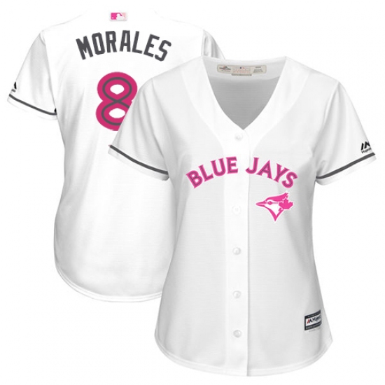 Women's Majestic Toronto Blue Jays #8 Kendrys Morales Replica White Mother's Day Cool Base MLB Jersey - Ujersey