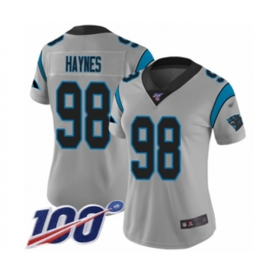 Women's Carolina Panthers #98 Marquis Haynes Silver Inverted Legend Limited 100th Season Football Jersey - Ujersey