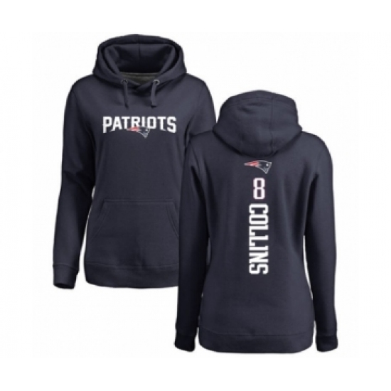 Football Women's New England Patriots #8 Jamie Collins Navy Blue Backer Pullover Hoodie - Ujersey