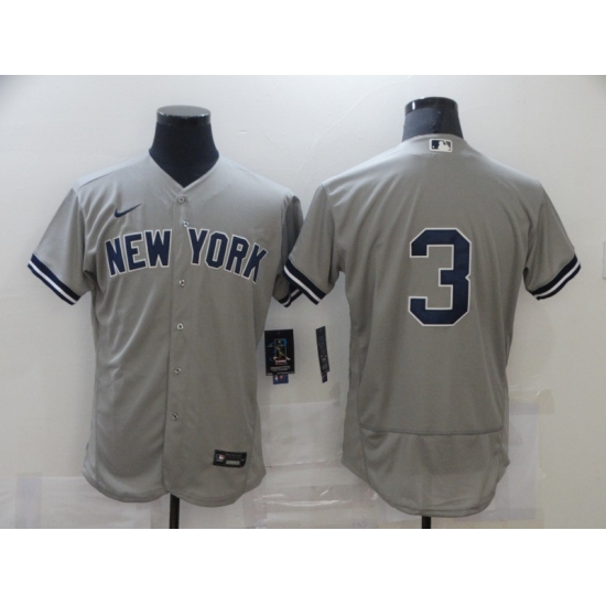 Men's Nike New York Yankees #3 Babe Ruth Grey Road Flex Base Authentic Collection Jersey - Ujersey