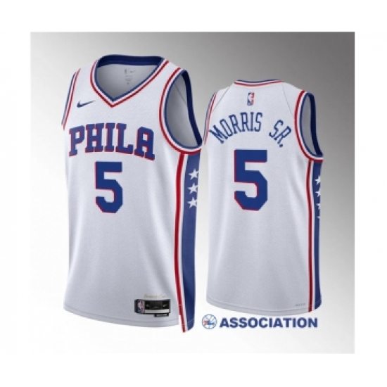 Men's Philadelphia 76ers #5 Marcus Morris Sr White Association Edition Stitched Jersey - Ujersey