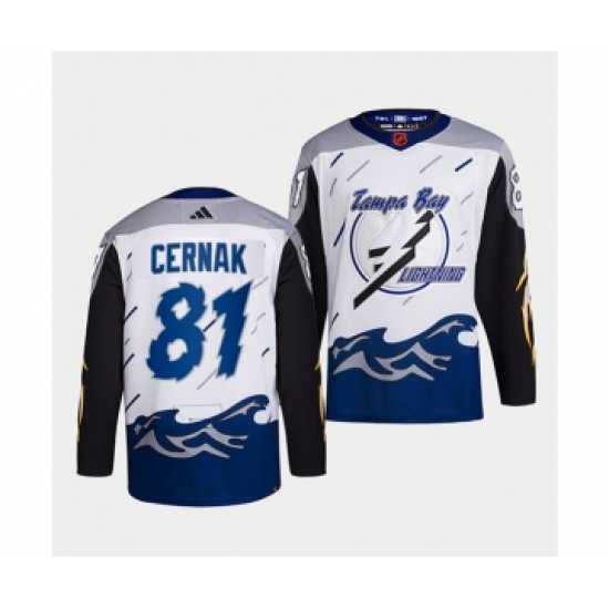 Men's Tampa Bay Lightning #81 Erik Cernak White 2022 Reverse Retro Stitched Jersey - Ujersey