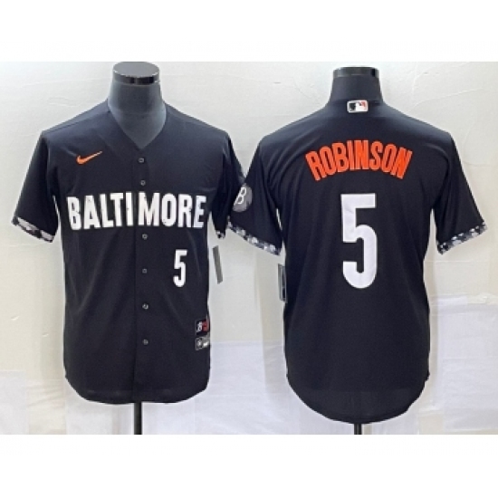 Men's Baltimore Orioles #5 Brooks Robinson Number Black 2023 City Connect Cool Base Stitched Jersey 1 - Ujersey