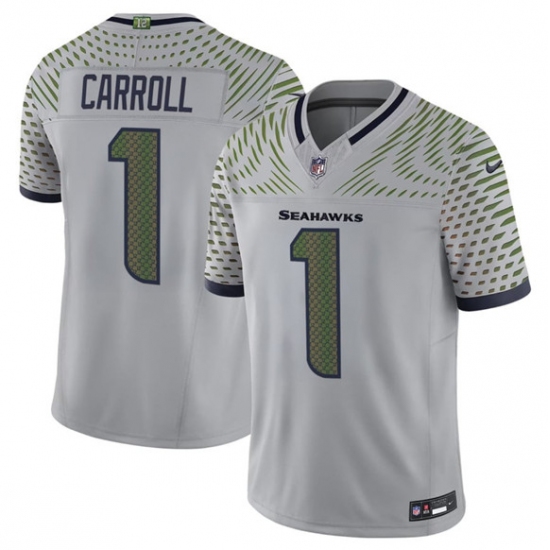 Men's Seattle Seahawks #1 Pete Carroll Gray 2025 F.U.S.E. “Rivalries” Vapor Untouchable Limited Football Stitched Jersey - Ujersey