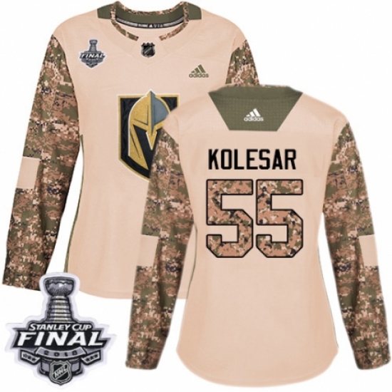 Women's Adidas Vegas Golden Knights #55 Keegan Kolesar Authentic Camo Veterans Day Practice 2018 Stanley Cup Final NHL Jersey - Ujersey