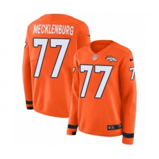 Women's Nike Denver Broncos #77 Karl Mecklenburg Limited Orange Therma Long Sleeve NFL Jersey - Ujersey
